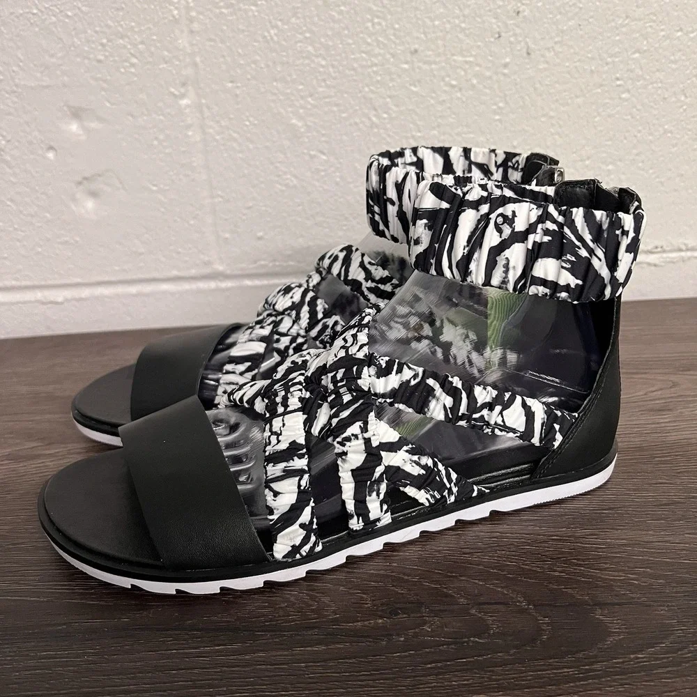 Sorel Ella II Ankle Strap Sandal Leather White Black Size 9.5 - Picture 13 of 13